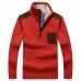 Men’s Casual Business Woolen Zipper Stand Collar Sweaters Patchwork Contrast Color Pullover