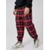 Mens Vintage Plaid Multi Pocket Cotton Jogger Pants