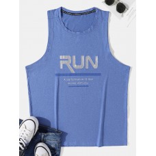 Men Reflective Letters Sleeveless Moisture Wicking Sporty Tank Tops