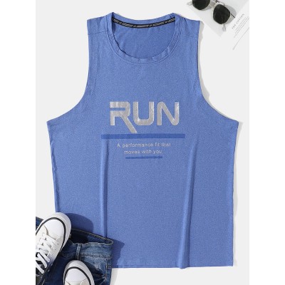 Men Reflective Letters Sleeveless Moisture Wicking Sporty Tank Tops