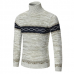 Mens Fashion High Collar Pullovers Wool Color Block Thick Warm Casual Sweaters