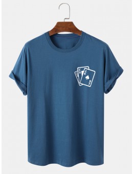 Mens Poker Chest Print 100  Cotton Casual Short Sleeve T  Shirt