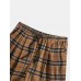 Mens Vintage Plaid Cotton Elastic Waist Drawstring Jogger Pants