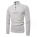 Mens Casual Breathable Buttons High Collar Solid Color Long Sleeve Sweaters