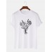 Mens Flower Line Print Round Neck Short Sleeve Shirt