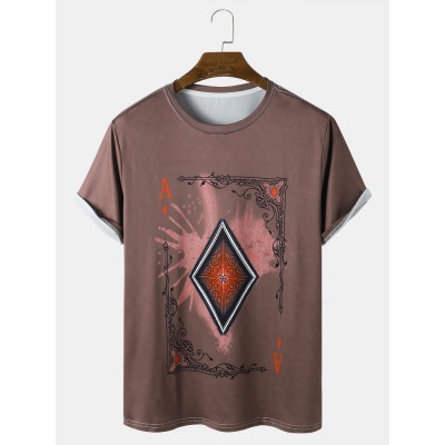 Mens Poker Element Graphic Round Neck Casual Short Sleeve T  Shirts LU MINGKUN-Exclusive link