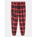 Mens Vintage Plaid Multi Pocket Cotton Jogger Pants