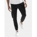 Mens Solid Color Side Patchwork Casual Pants With Pocket